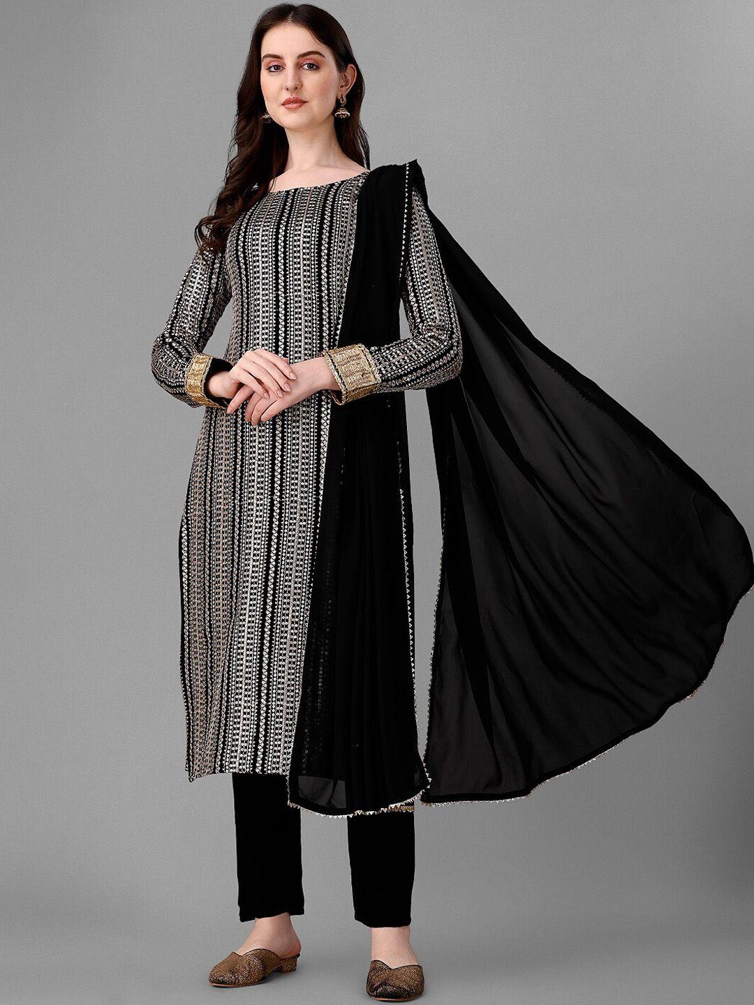 kalini ethnic motifs embroidered boat neck sequinned straight kurta & trouser with dupatta