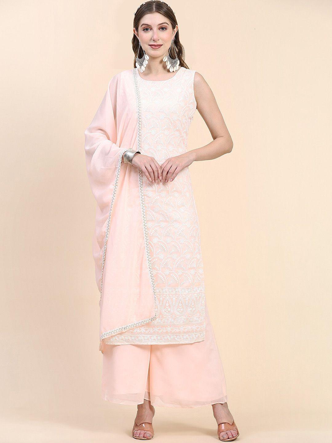 kalini ethnic motifs embroidered chikankari georgette kurta with palazzos & dupatta