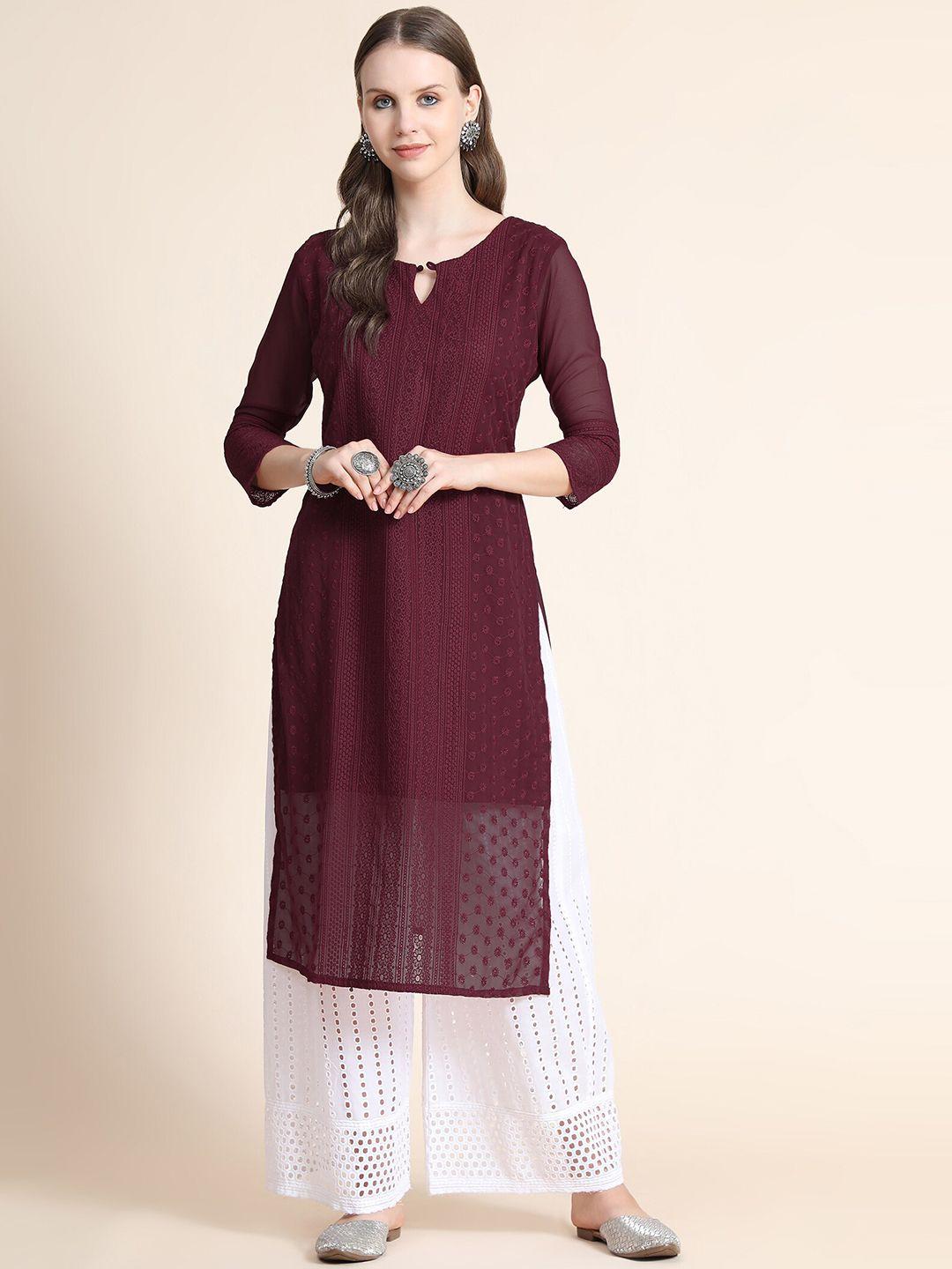 kalini ethnic motifs embroidered chikankari georgette kurta