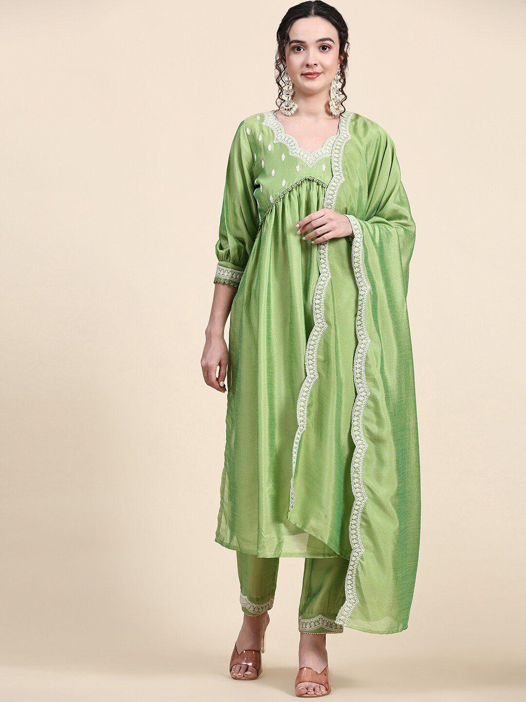 kalini ethnic motifs embroidered empire kurta with trousers & with dupatta