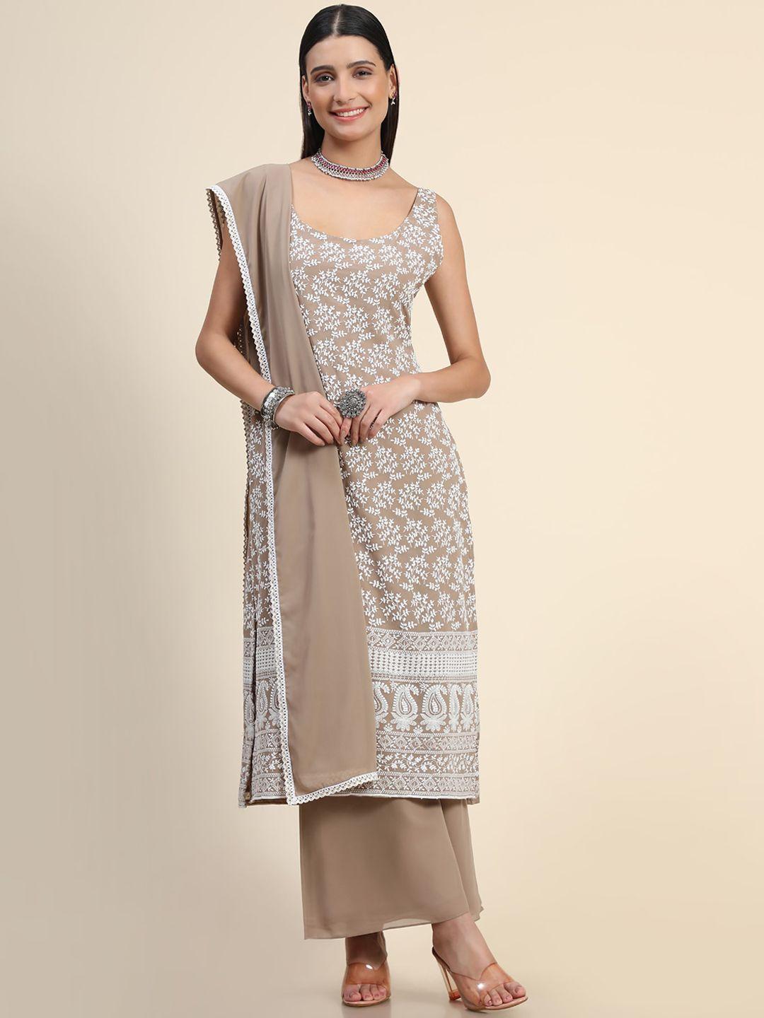 kalini ethnic motifs embroidered georgette chikankari kurta with palazzos & dupatta