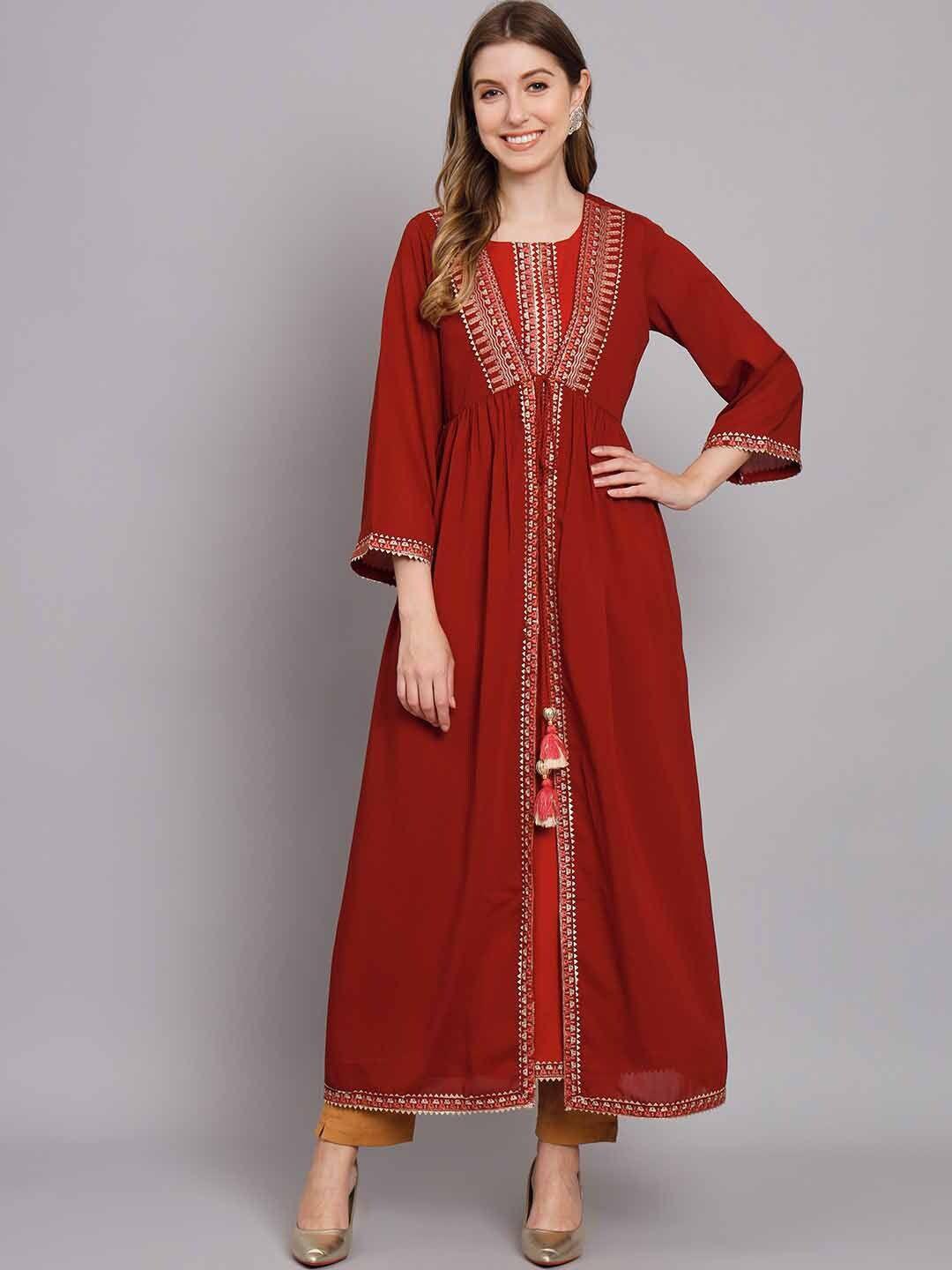 kalini ethnic motifs embroidered gotta patti a-line kurta with shrug