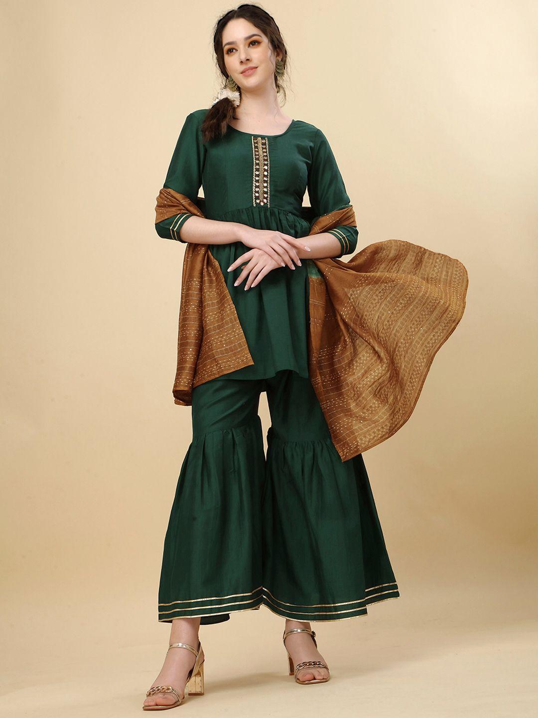 kalini ethnic motifs embroidered gotta patti kurti with sharara & dupatta