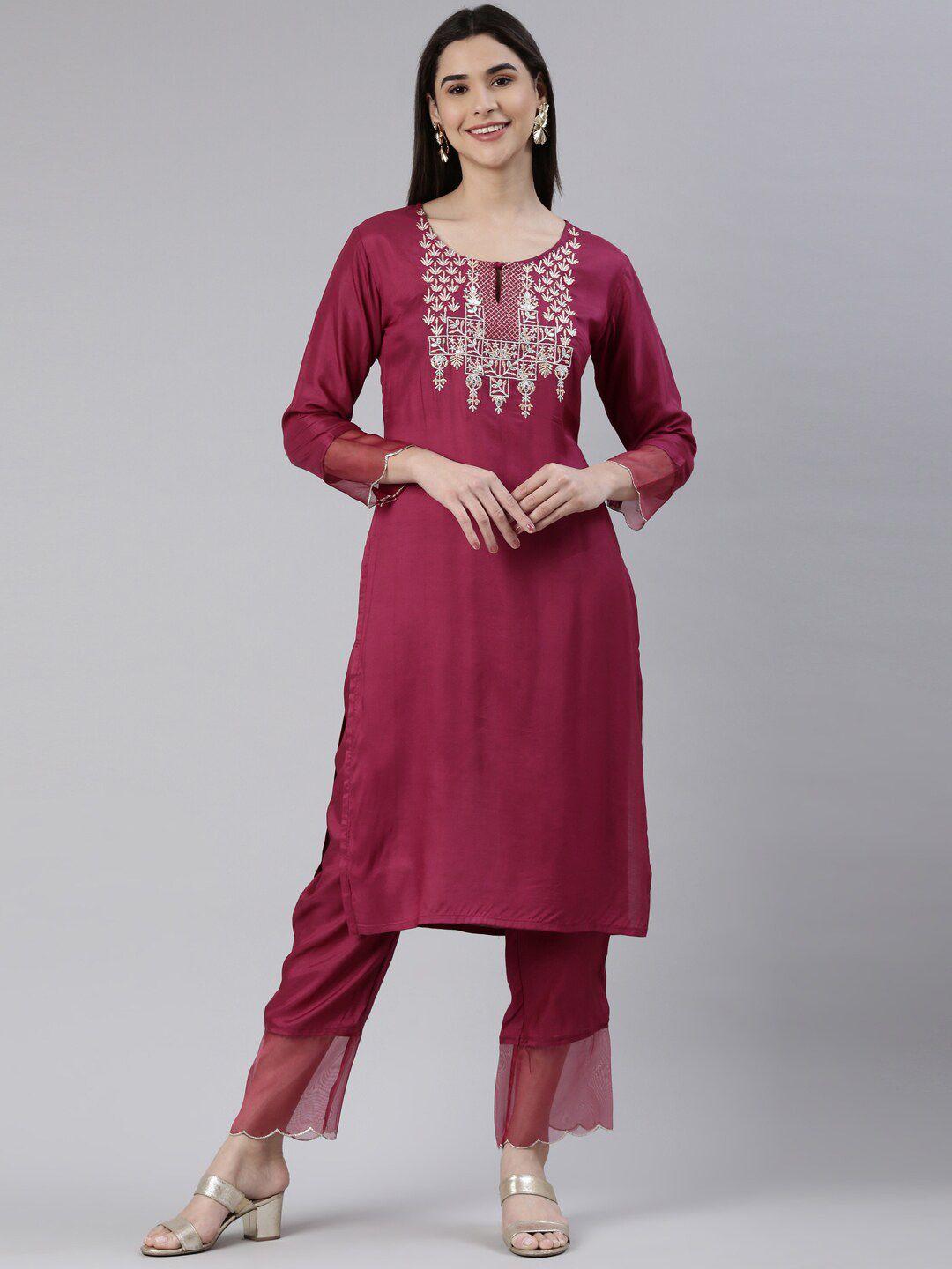 kalini ethnic motifs embroidered gotta patti pure cotton straight kurta with trousers