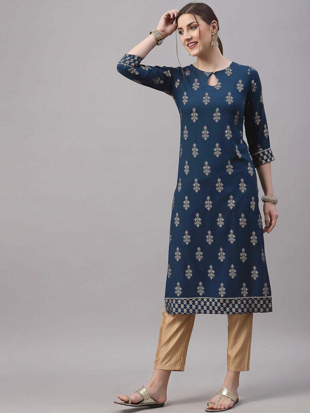 kalini ethnic motifs embroidered keyhole neck kurta