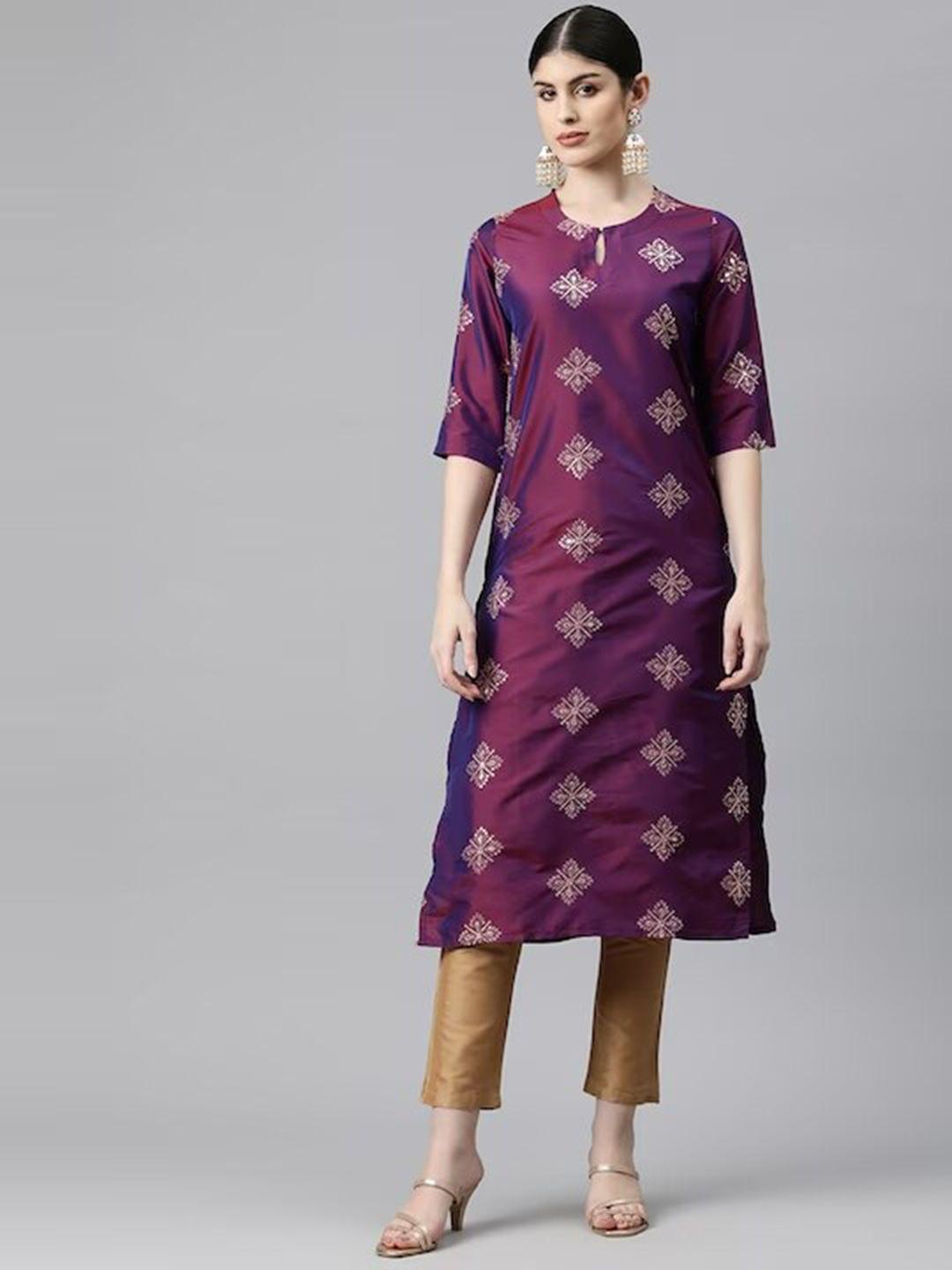 kalini ethnic motifs embroidered keyhole neck sequinned kurta