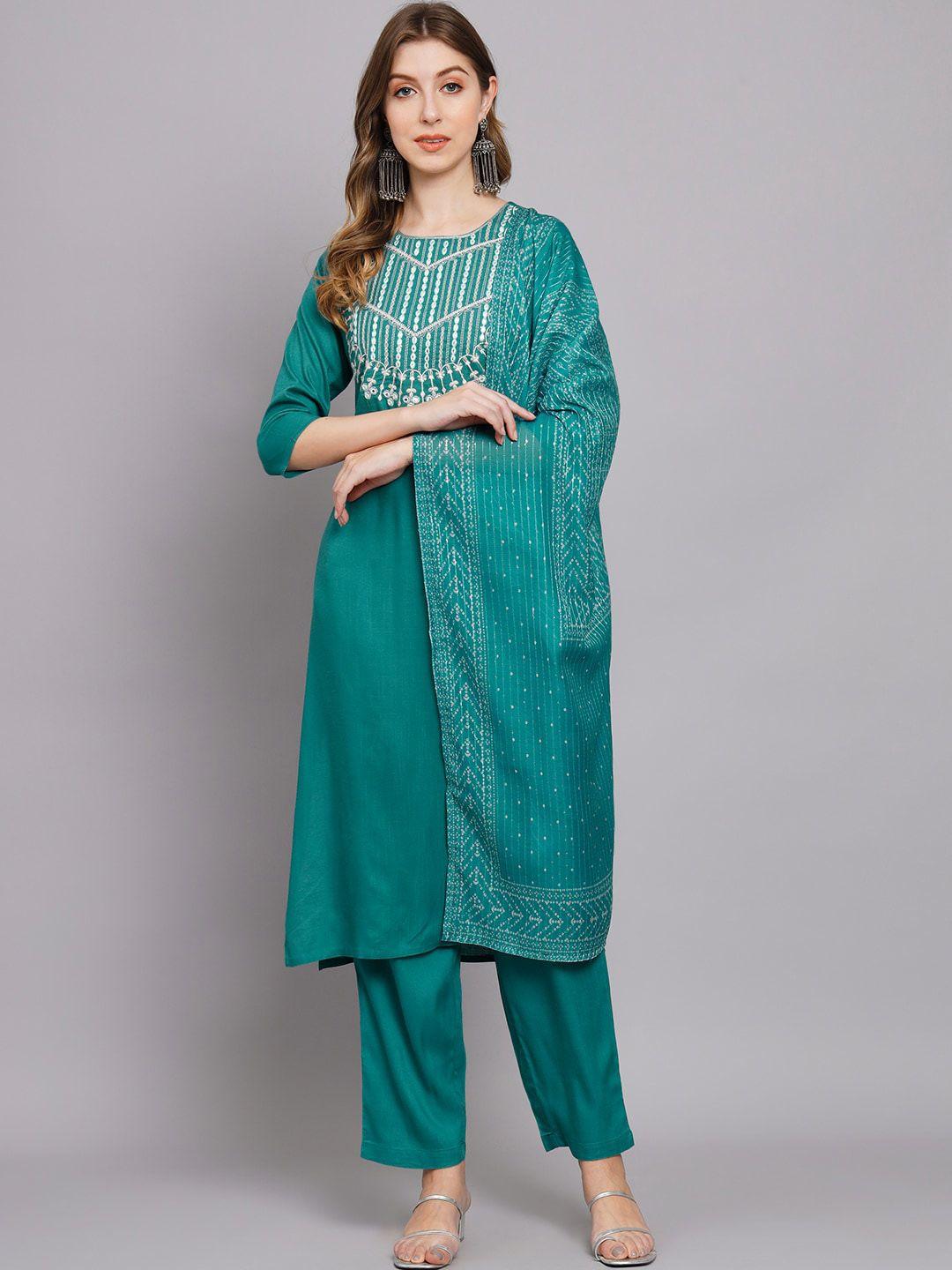 kalini ethnic motifs embroidered kurta with palazzos & dupatta