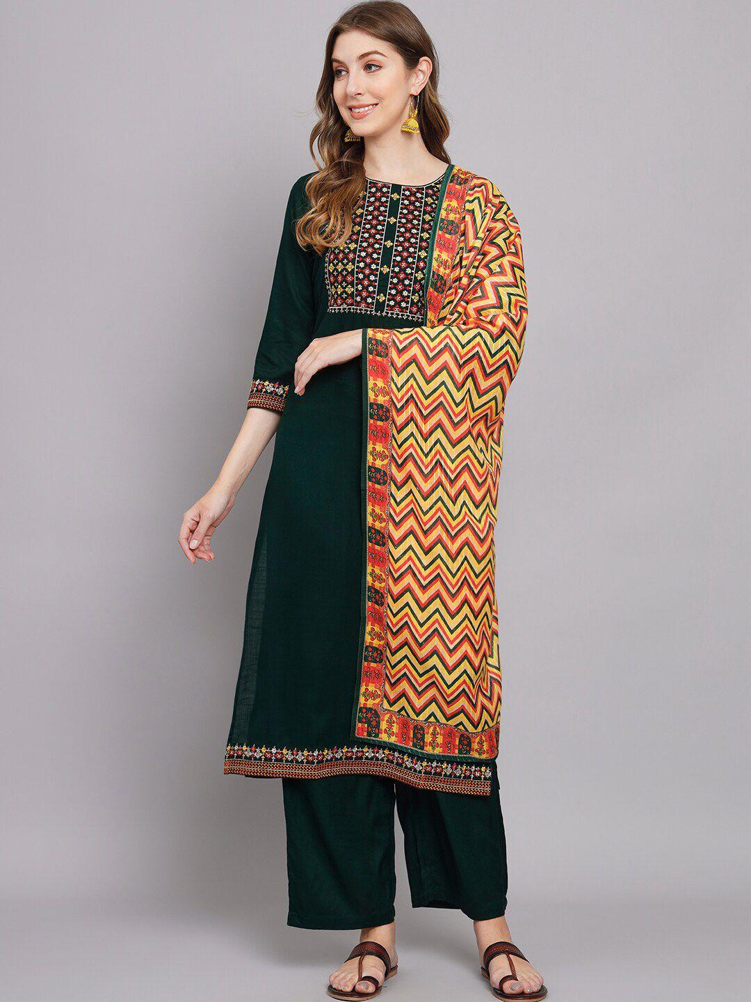 kalini ethnic motifs embroidered kurta with palazzos & dupatta