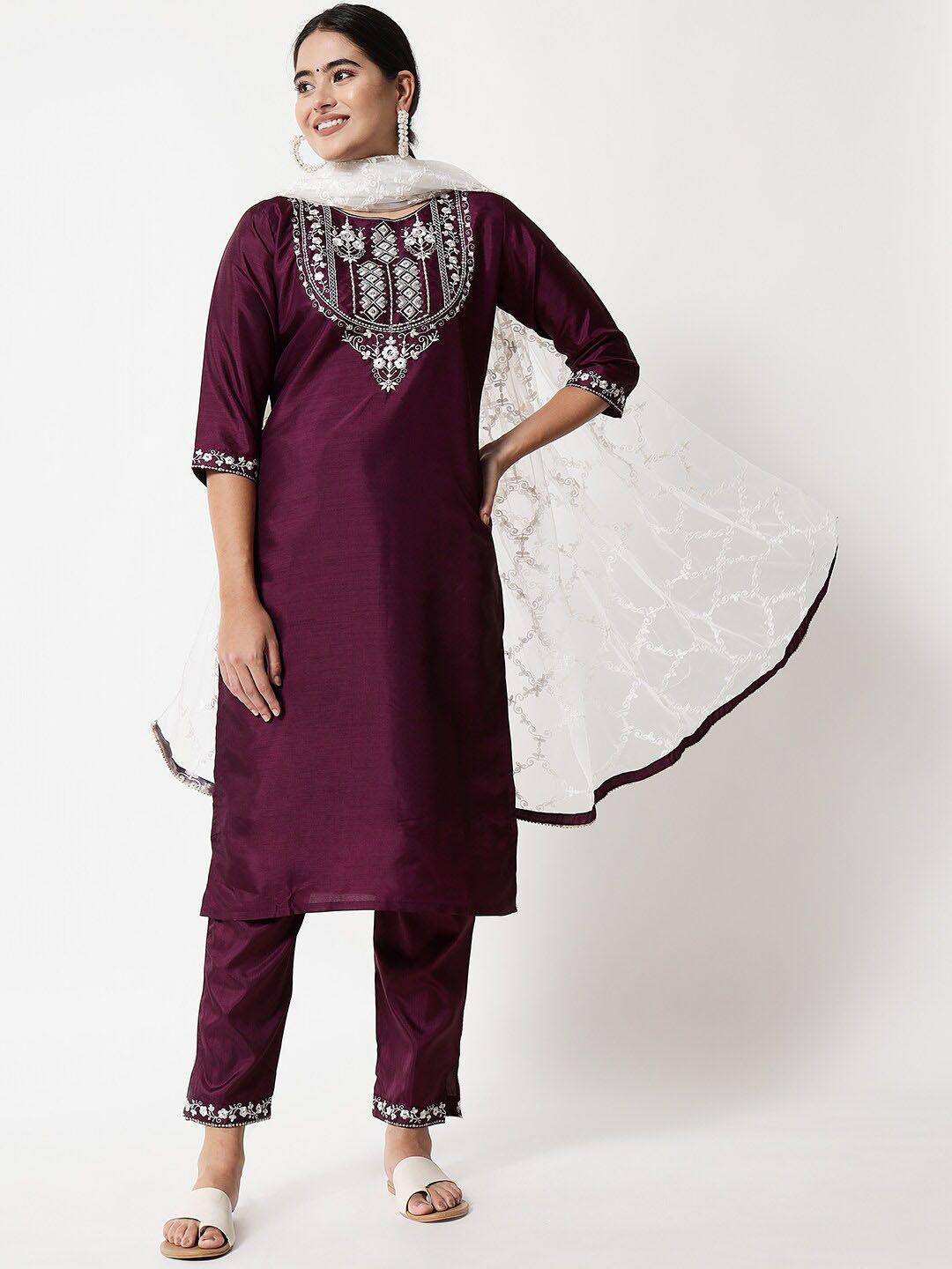 kalini ethnic motifs embroidered kurta with trousers & dupatta
