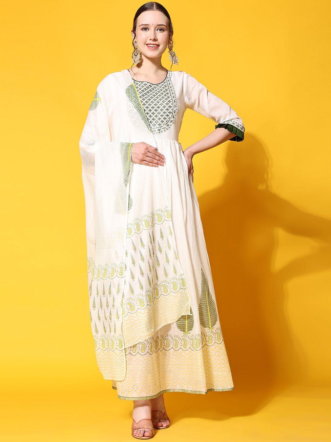 kalini ethnic motifs embroidered mirror work anarkali kurta with trousers & with dupatta