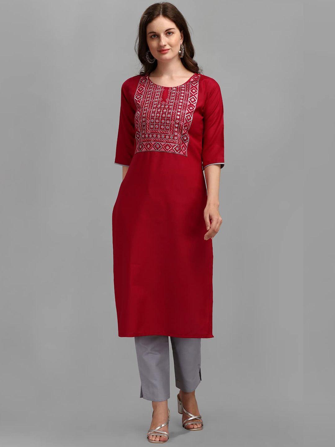 kalini ethnic motifs embroidered mirror work detail straight kurta with trousers