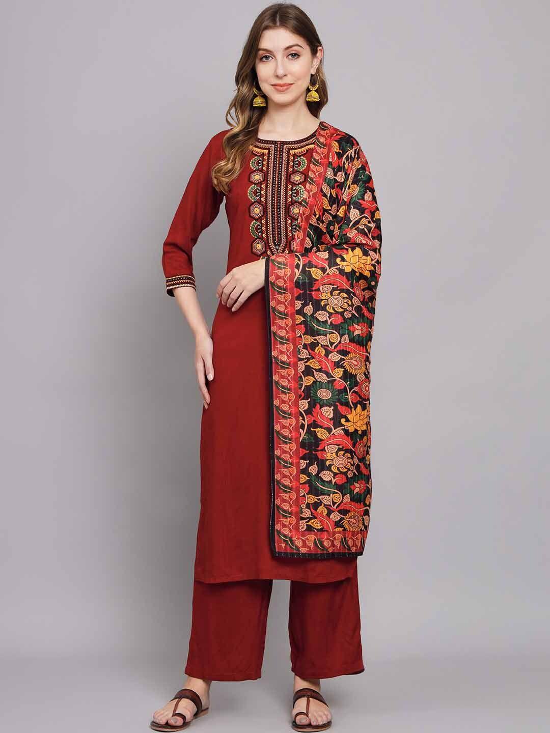 kalini ethnic motifs embroidered mirror work kurta with palazzos & dupatta