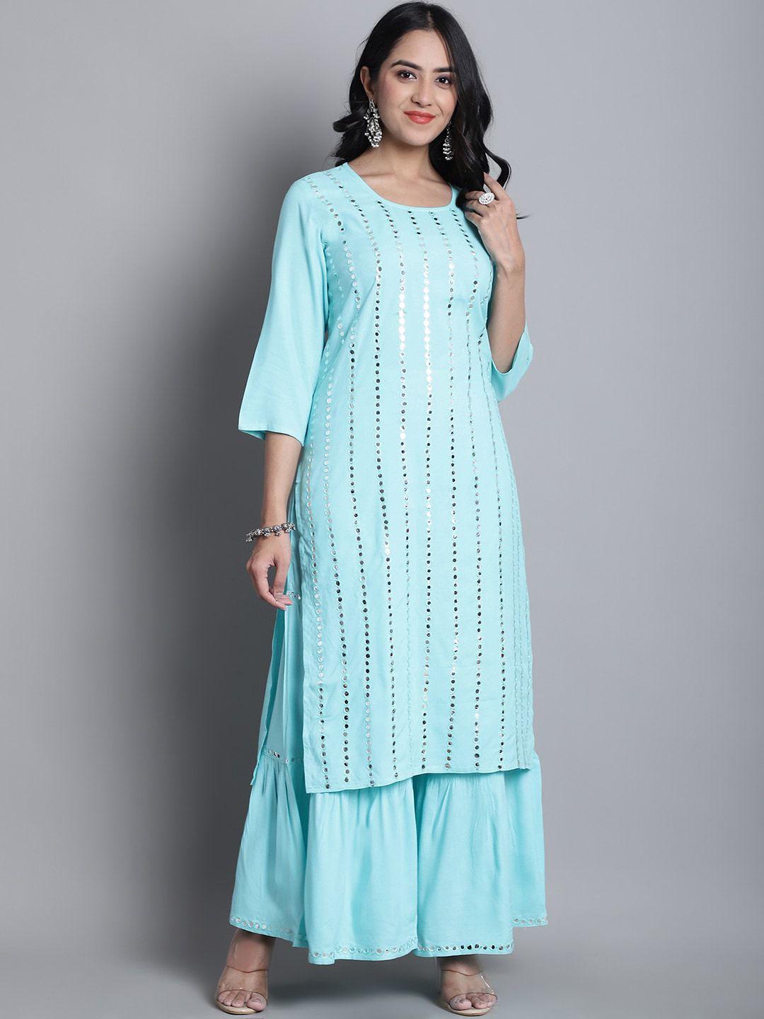 kalini ethnic motifs embroidered mirror work kurta with sharara