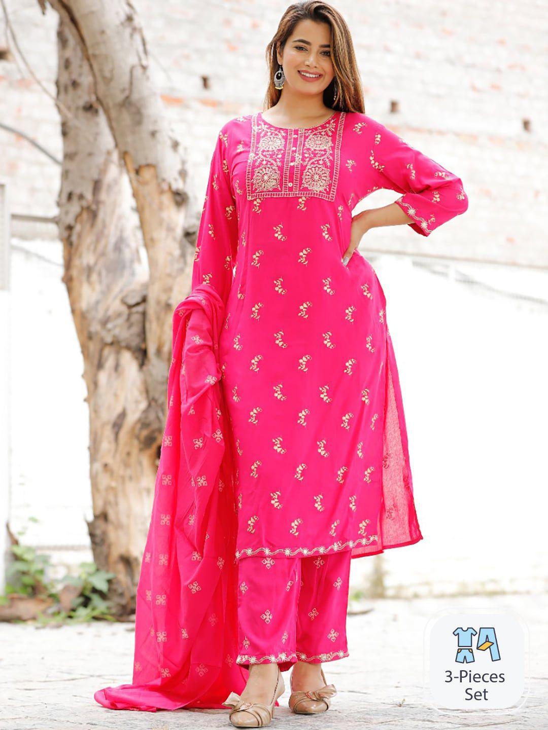 kalini ethnic motifs embroidered mirror work kurta with trousers & dupatta