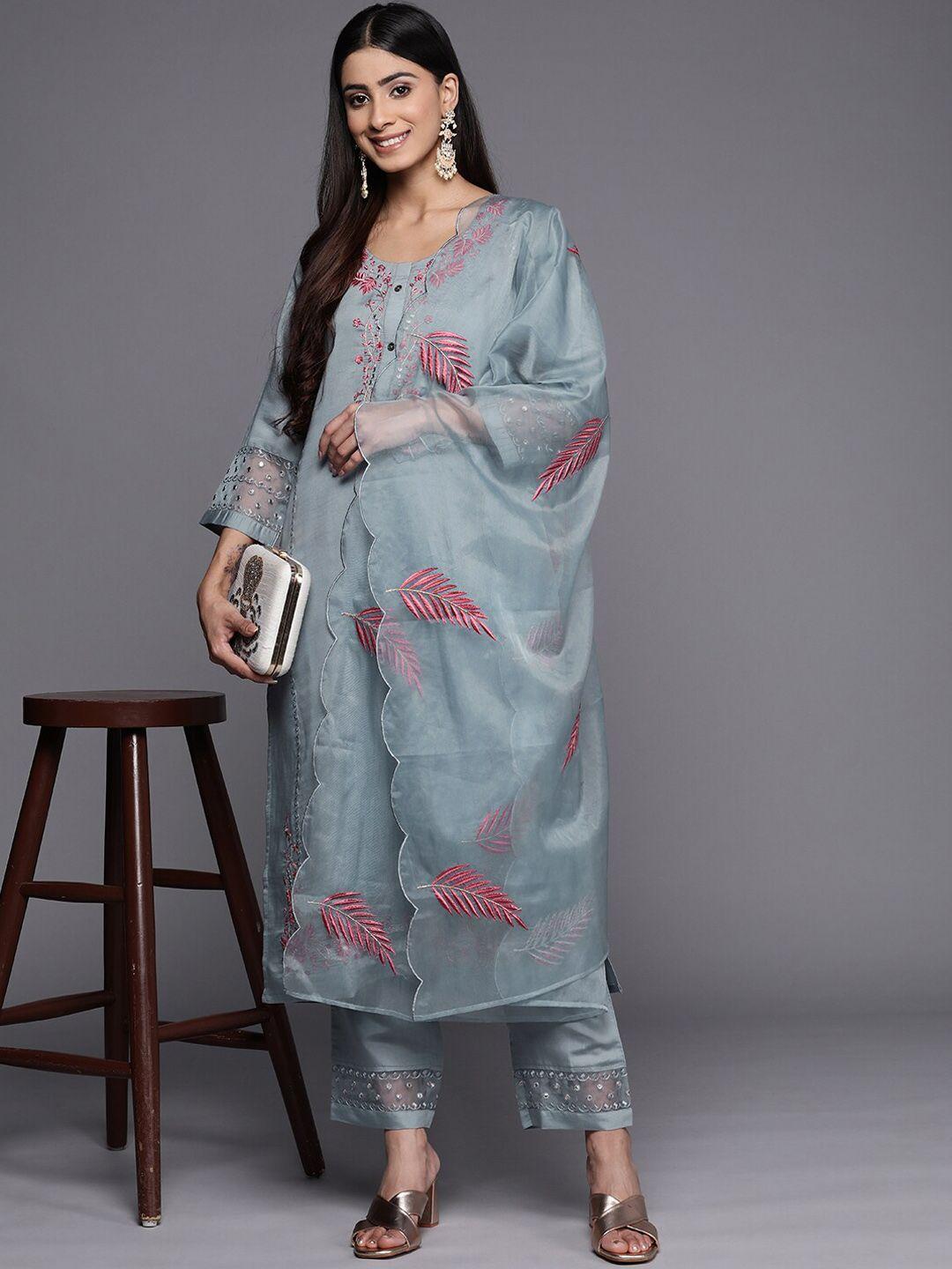 kalini ethnic motifs embroidered mirror work kurta with trousers & dupatta