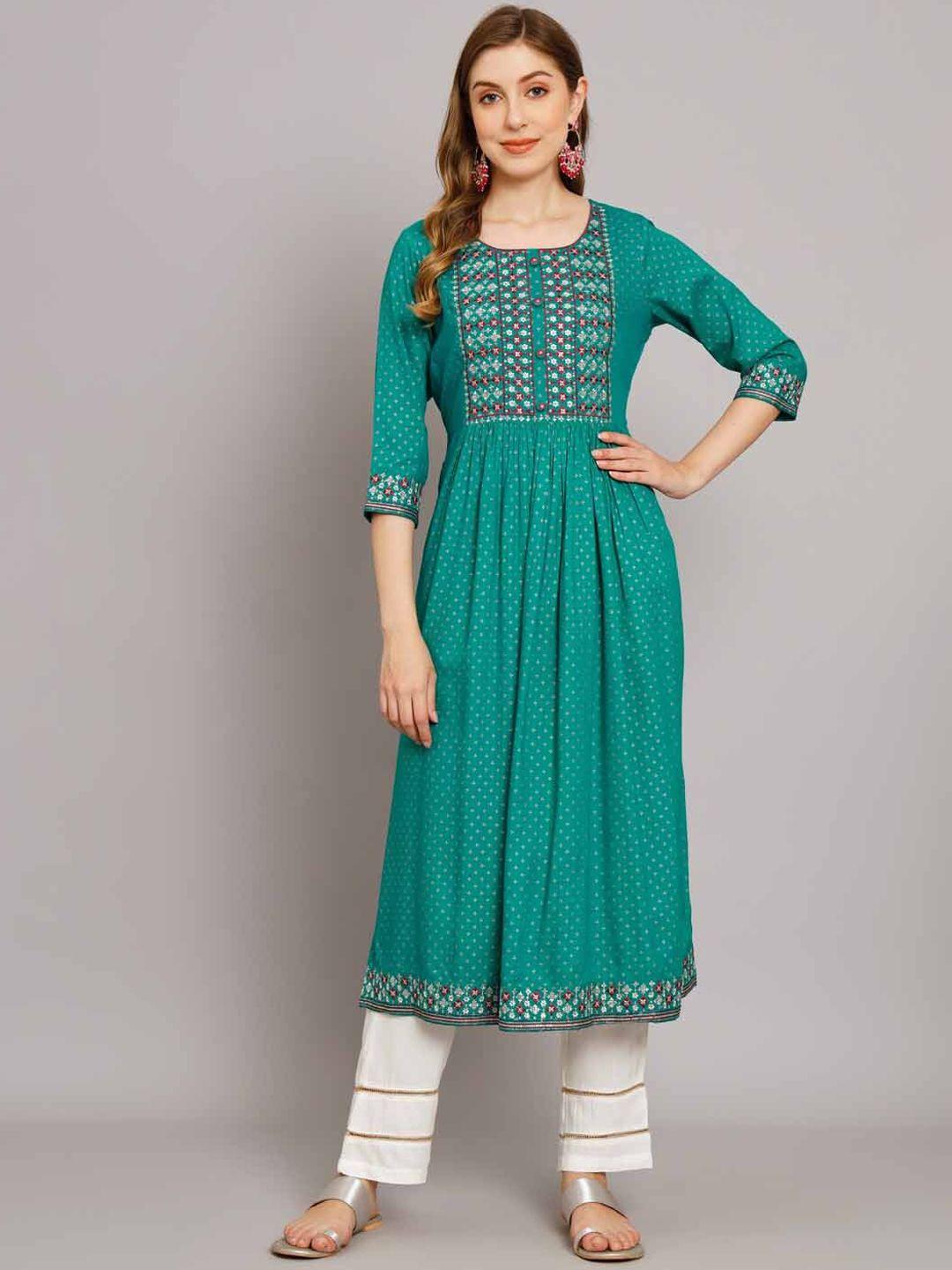 kalini ethnic motifs embroidered pleated a-line kurta with palazzos