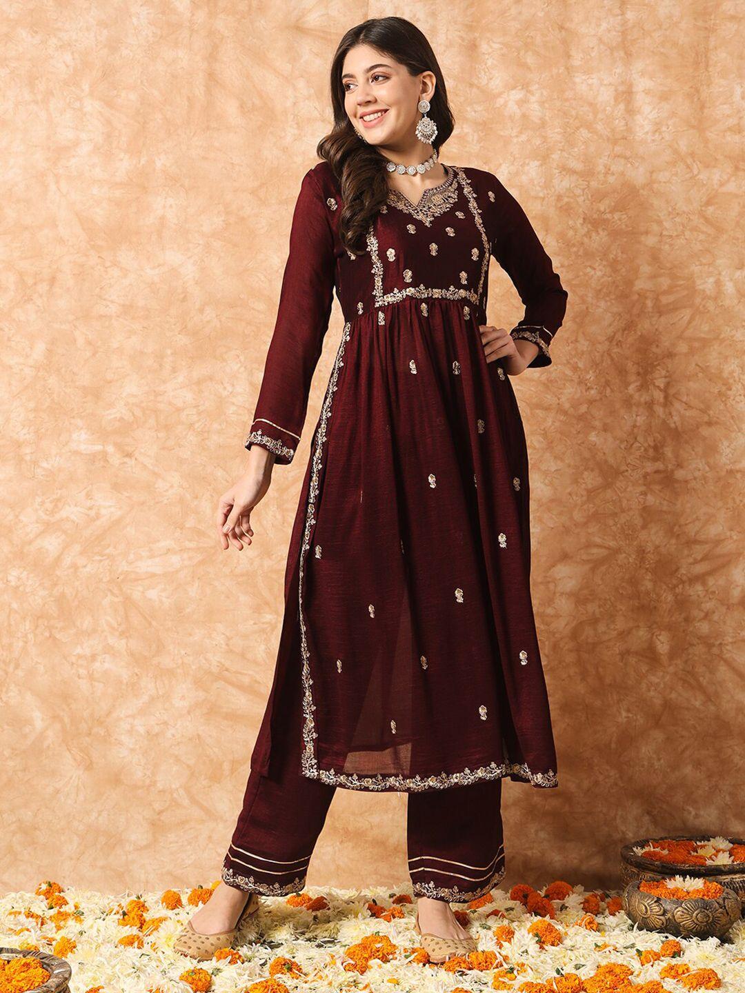 kalini ethnic motifs embroidered pleated kurta with trousers