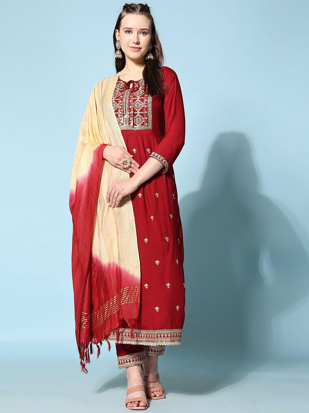 kalini ethnic motifs embroidered pleated sequinned kurta & trousers with dupatta