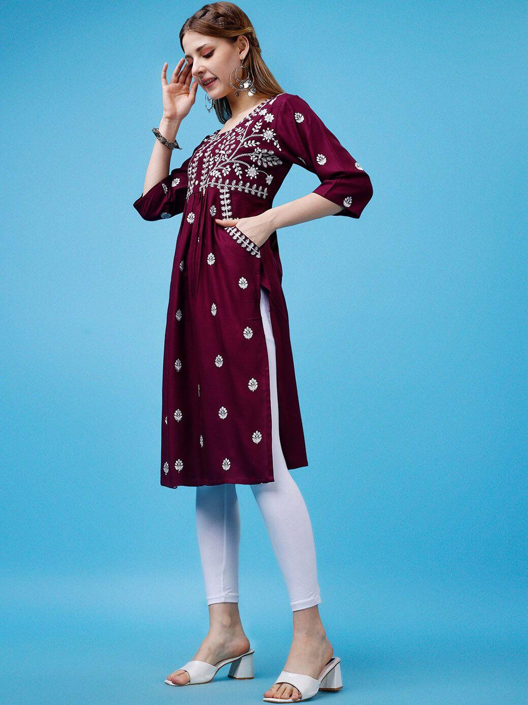 kalini ethnic motifs embroidered pleated straight kurta