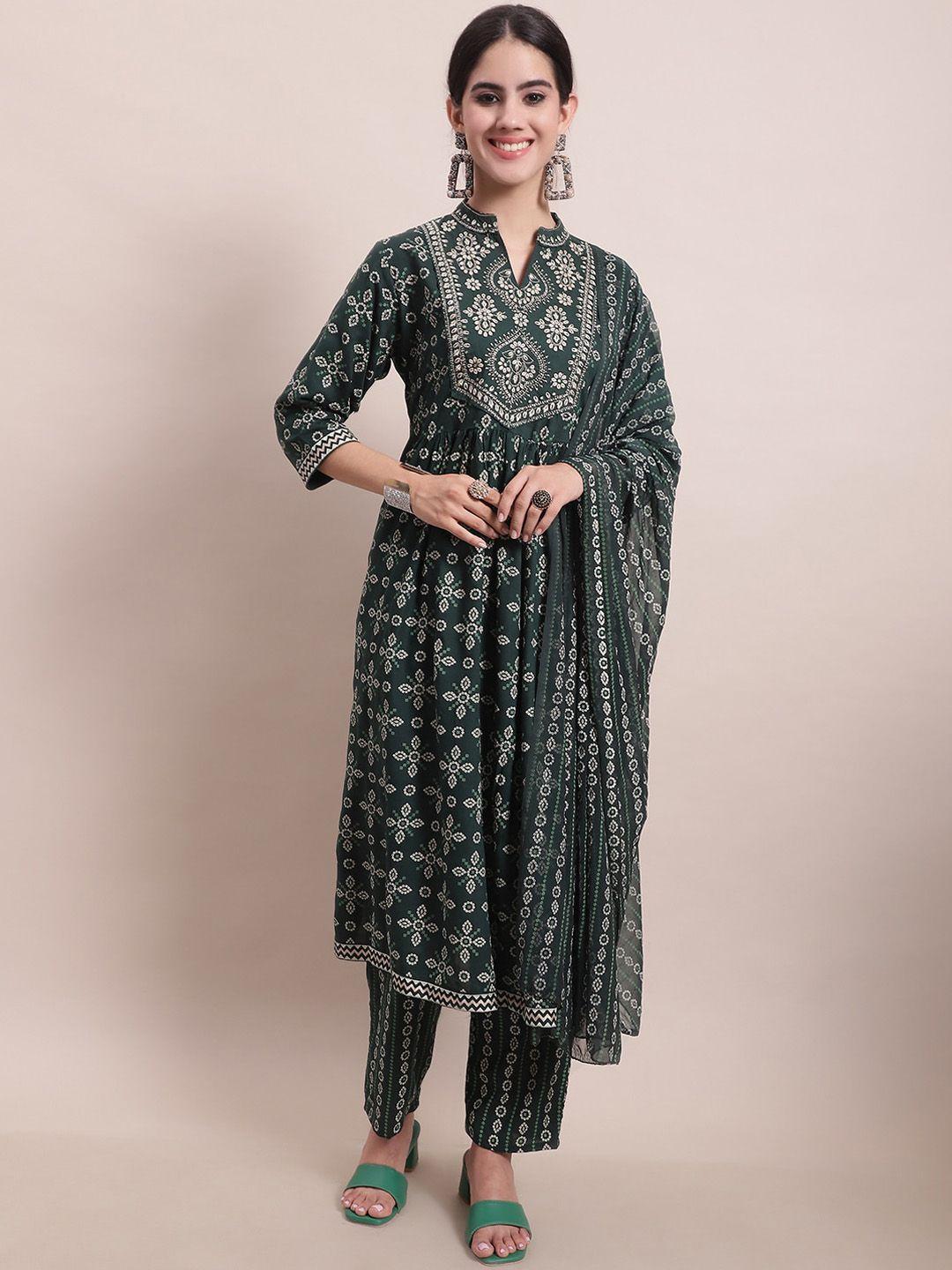 kalini ethnic motifs embroidered pleated thread work kurta with trousers & with dupatta