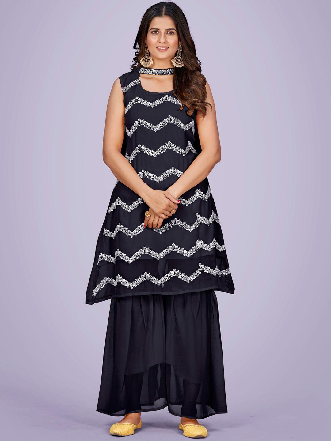 kalini ethnic motifs embroidered regular kurta & sharara with dupatta