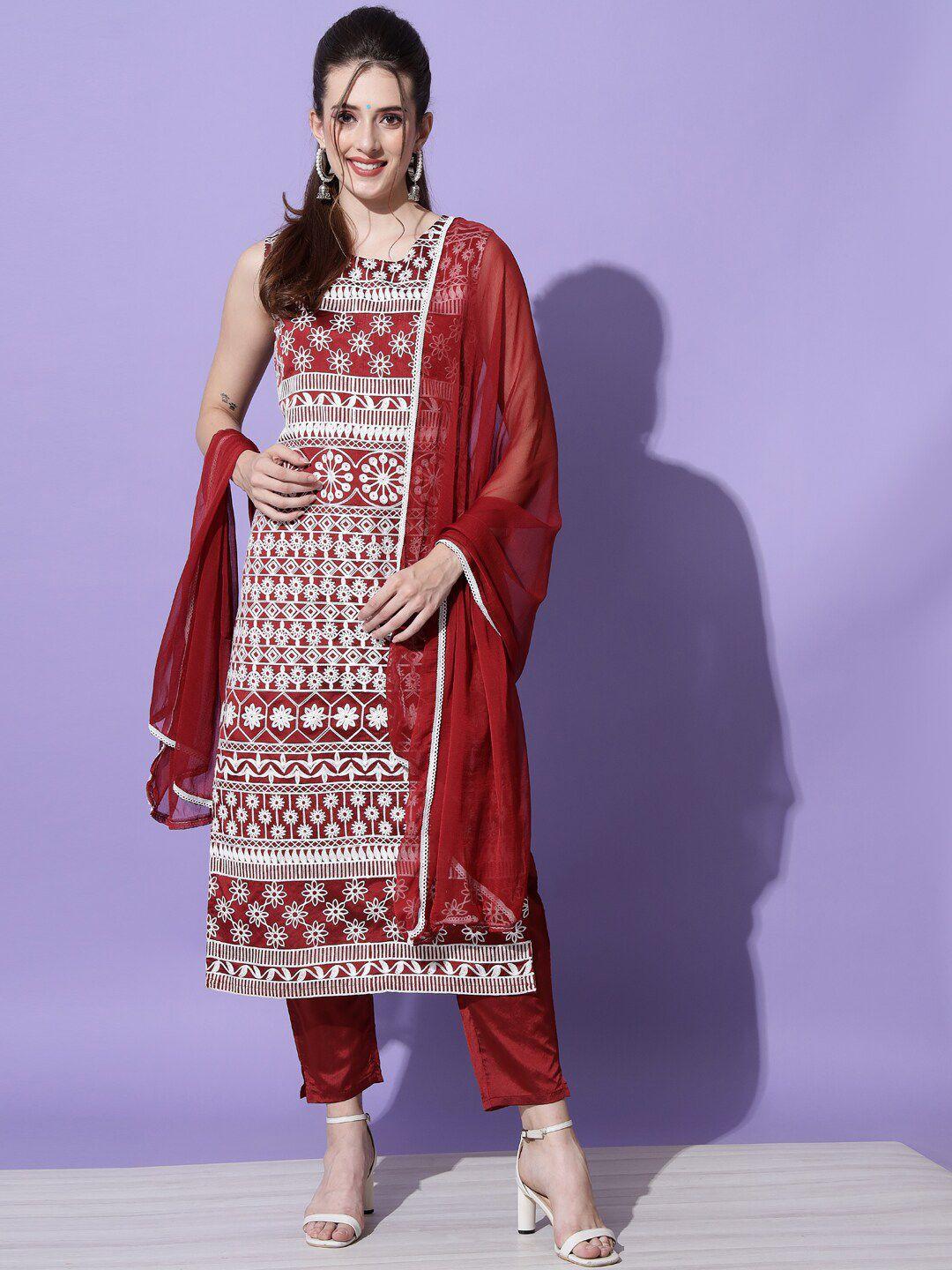 kalini ethnic motifs embroidered regular kurta with trousers & with dupatta