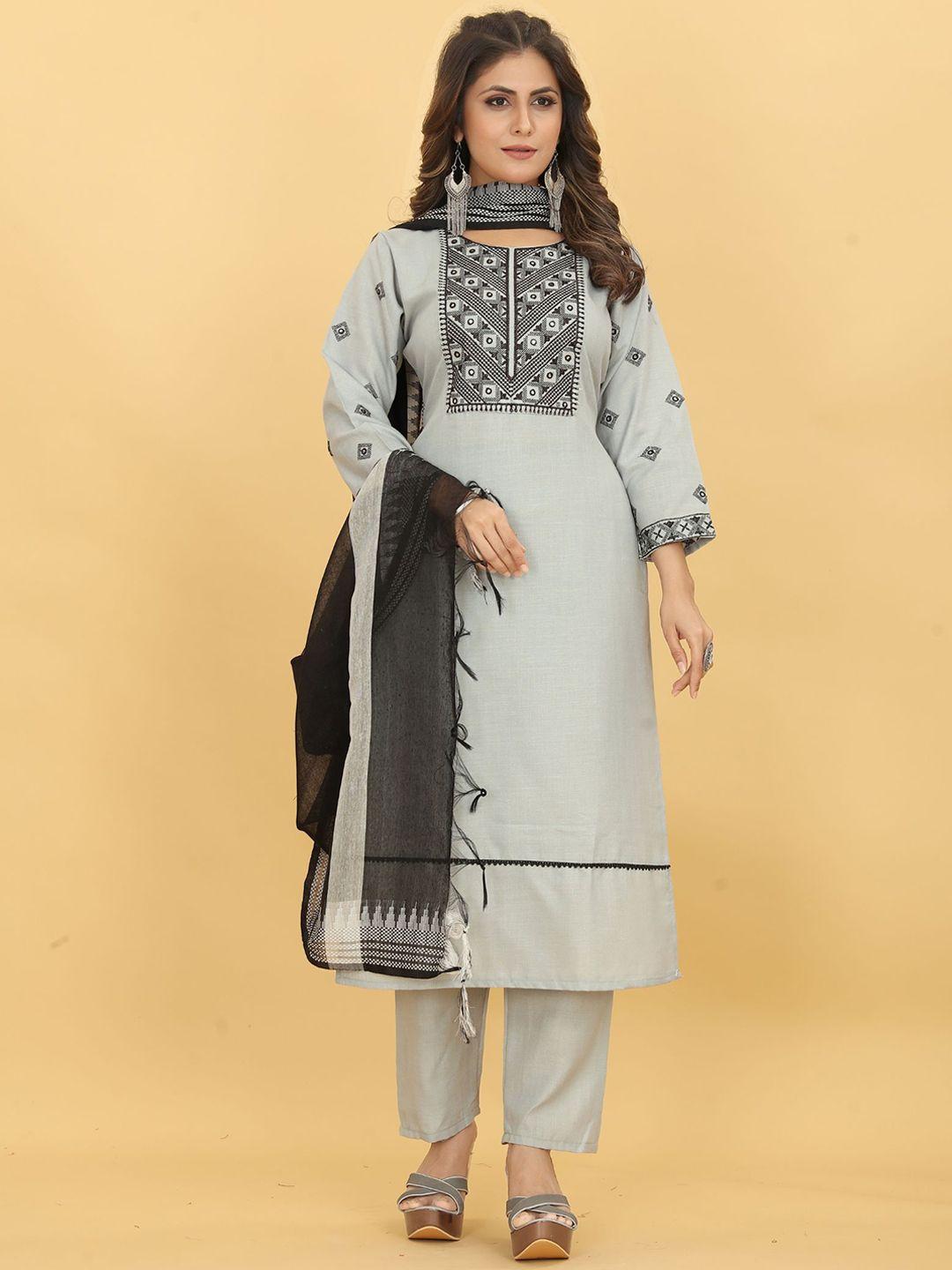 kalini ethnic motifs embroidered regular mirror work kurta with trousers & dupatta