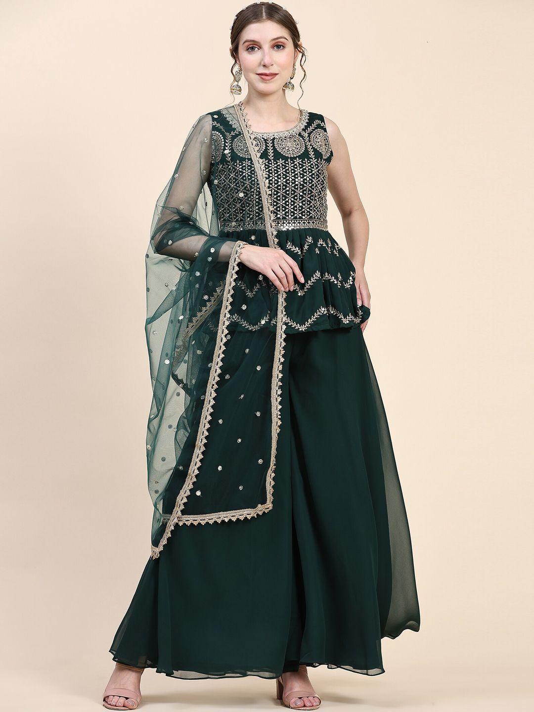 kalini ethnic motifs embroidered sequined georgette kurti with palazzos & dupatta