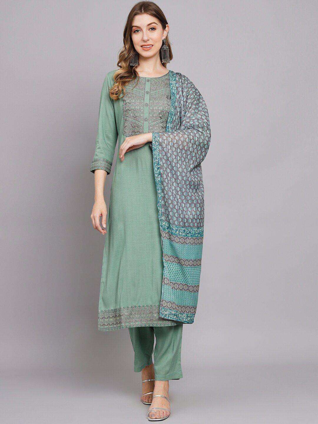 kalini ethnic motifs embroidered sequined kurta with trousers & dupatta