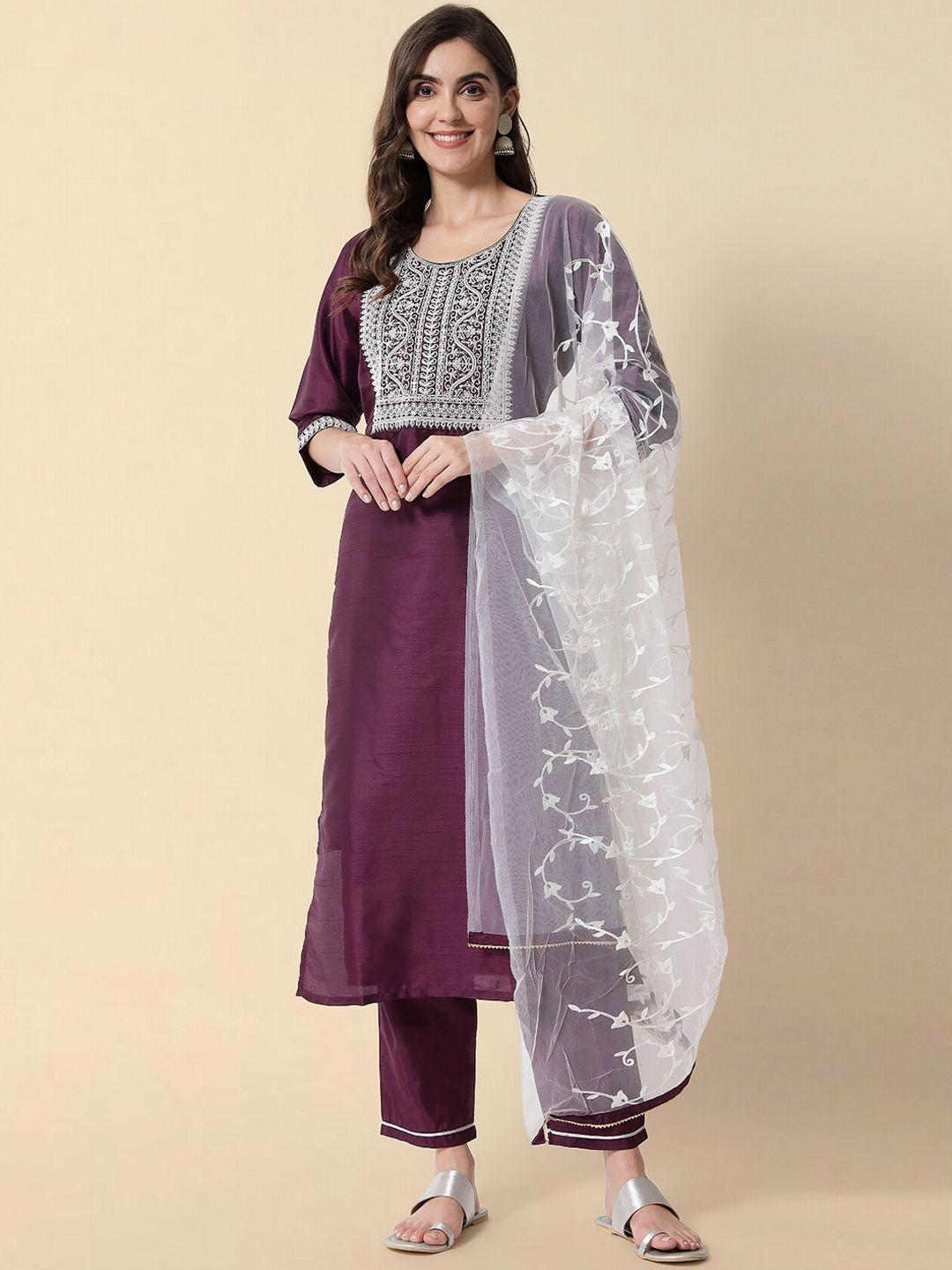 kalini ethnic motifs embroidered sequined kurta with trousers & dupatta