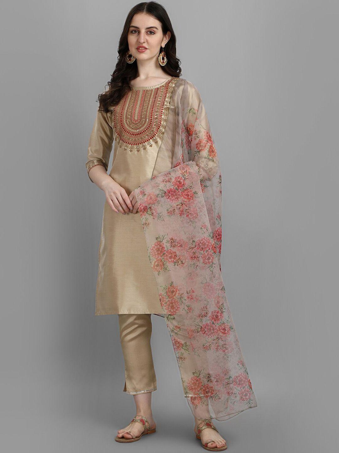 kalini ethnic motifs embroidered sequined kurta with trousers & dupatta