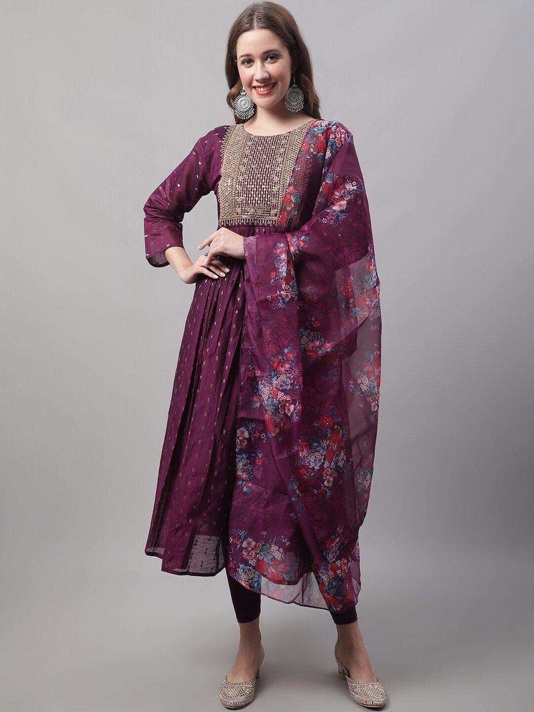 kalini ethnic motifs embroidered sequined zari a-line kurta with leggings & dupatta