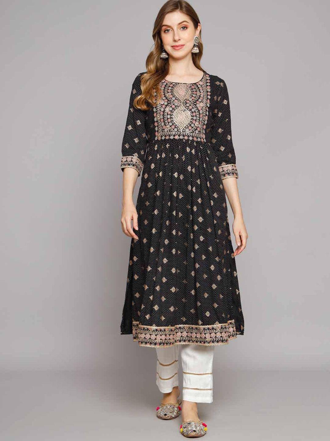 kalini ethnic motifs embroidered sequinned anarkali kurta with trousers