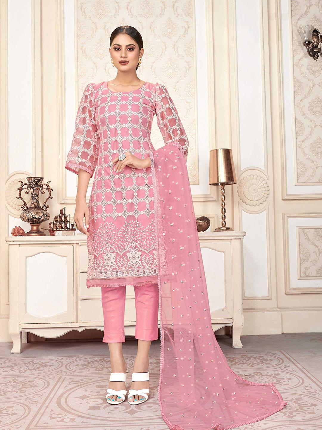 kalini ethnic motifs embroidered sequinned detailed net unstitched dress material