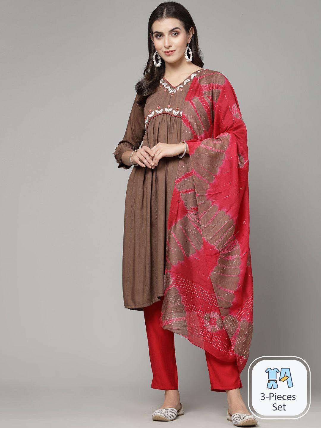 kalini ethnic motifs embroidered sequinned empire kurta with trousers & dupatta