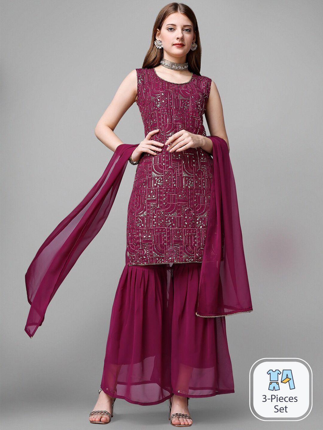 kalini ethnic motifs embroidered sequinned georgette kurta with trousers & with dupatta