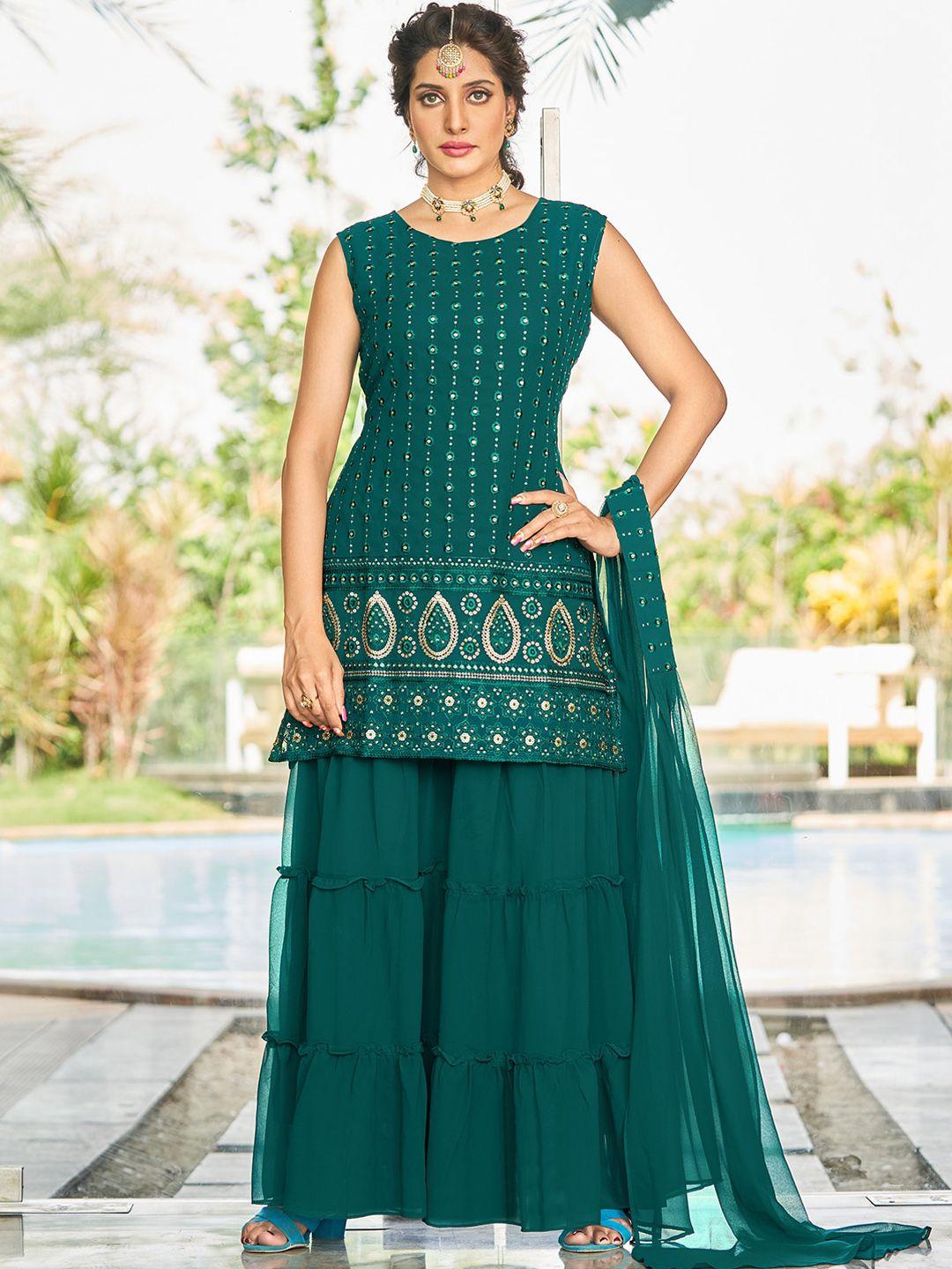 kalini ethnic motifs embroidered sequinned kurta with sharara & dupatta