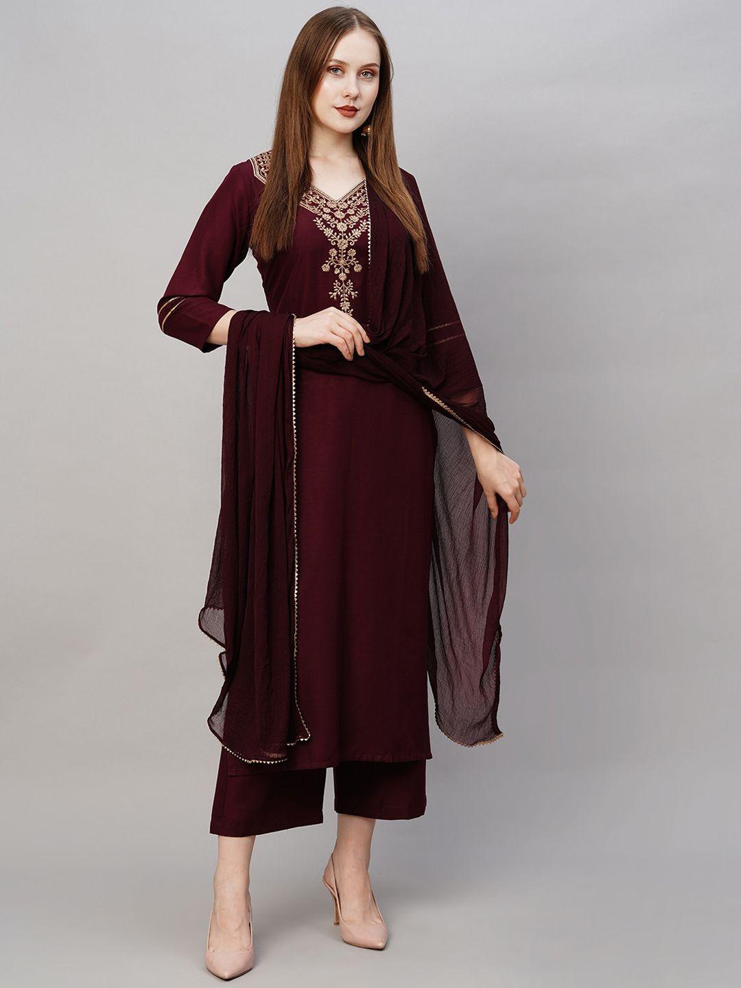 kalini ethnic motifs embroidered straight kurta with palazzos & dupatta