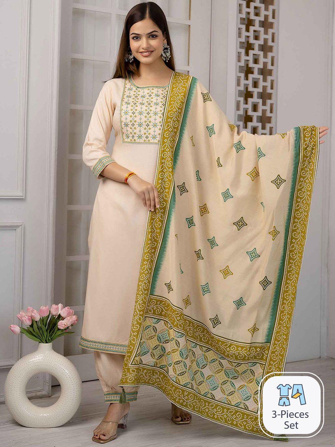 kalini ethnic motifs embroidered straight kurta with salwar & dupatta