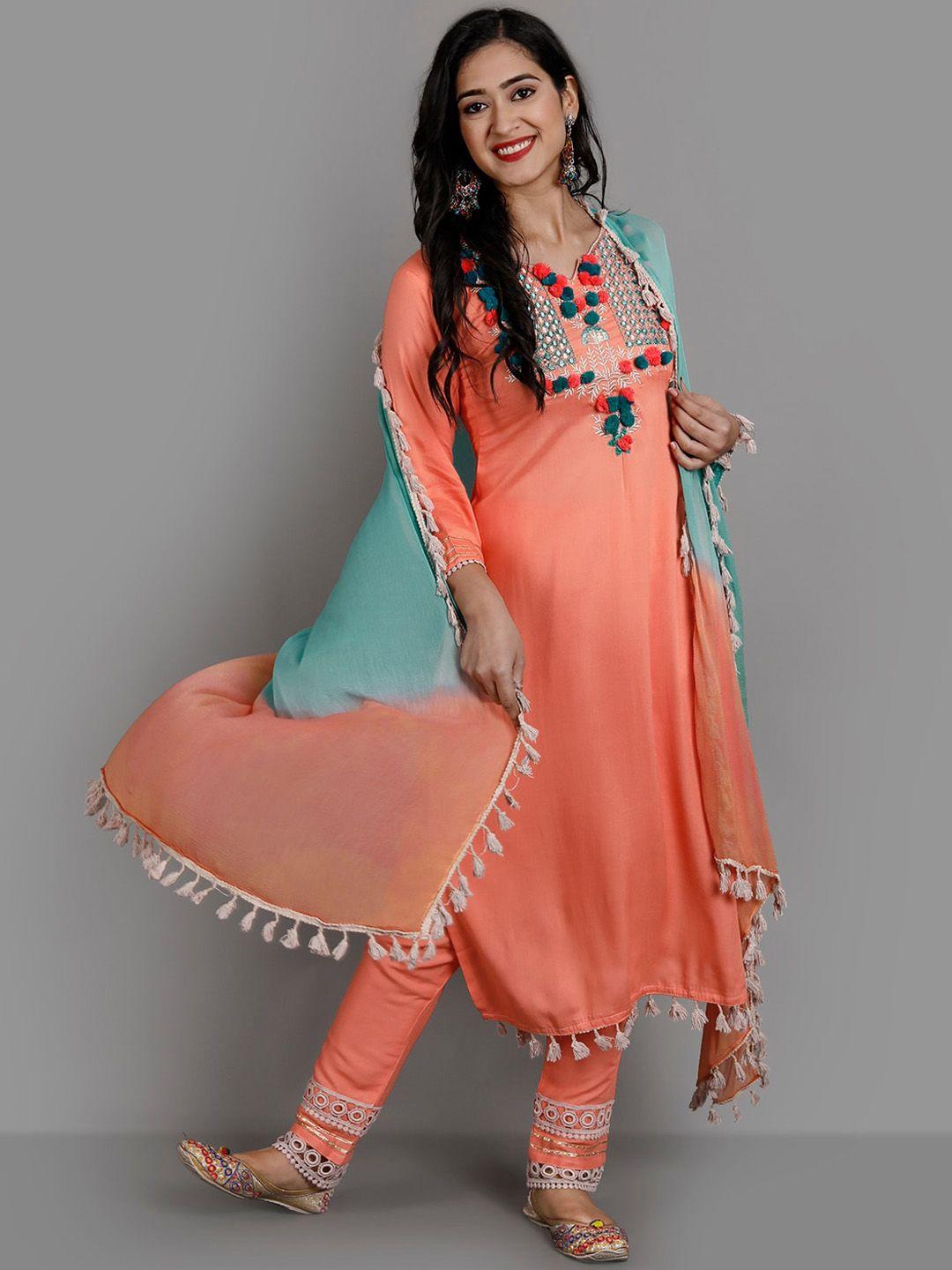 kalini ethnic motifs embroidered thread work kurta & trousers with dupatta