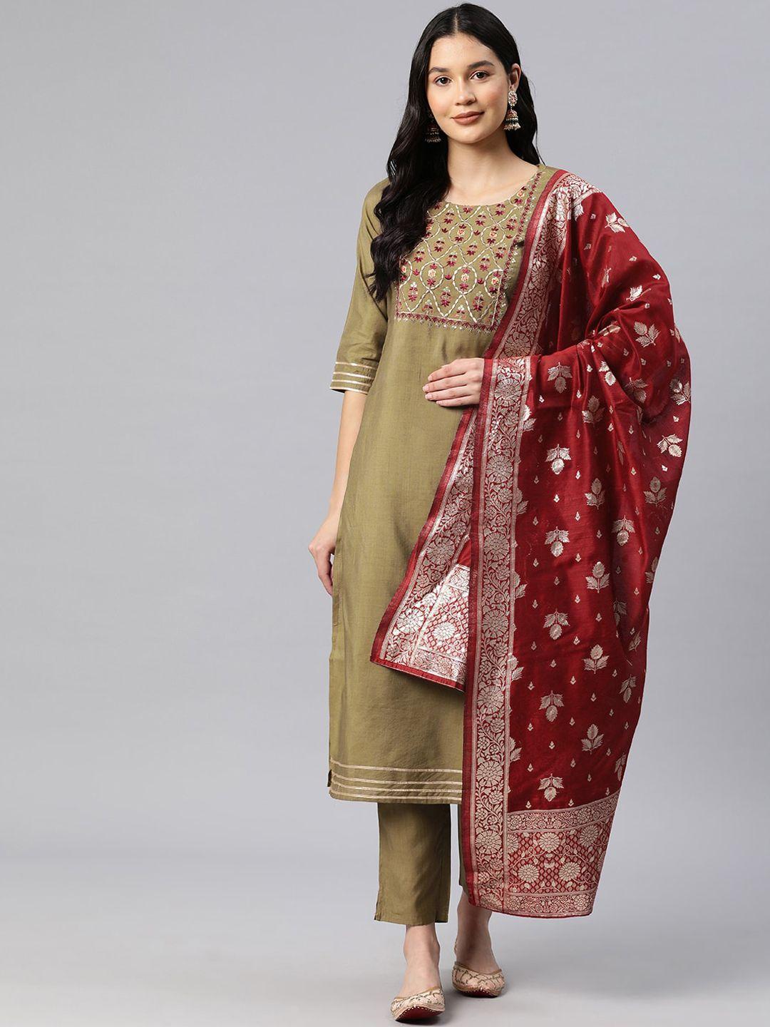 kalini ethnic motifs embroidered thread work kurta with trousers & dupatta