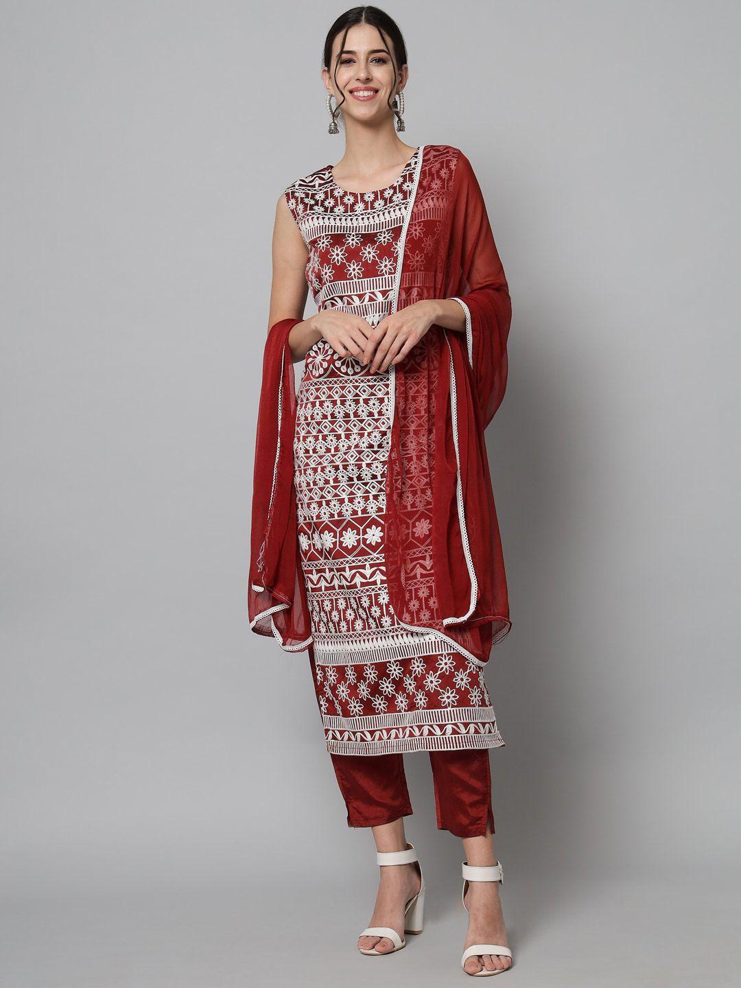 kalini ethnic motifs embroidered thread work kurta with trousers & with dupatta