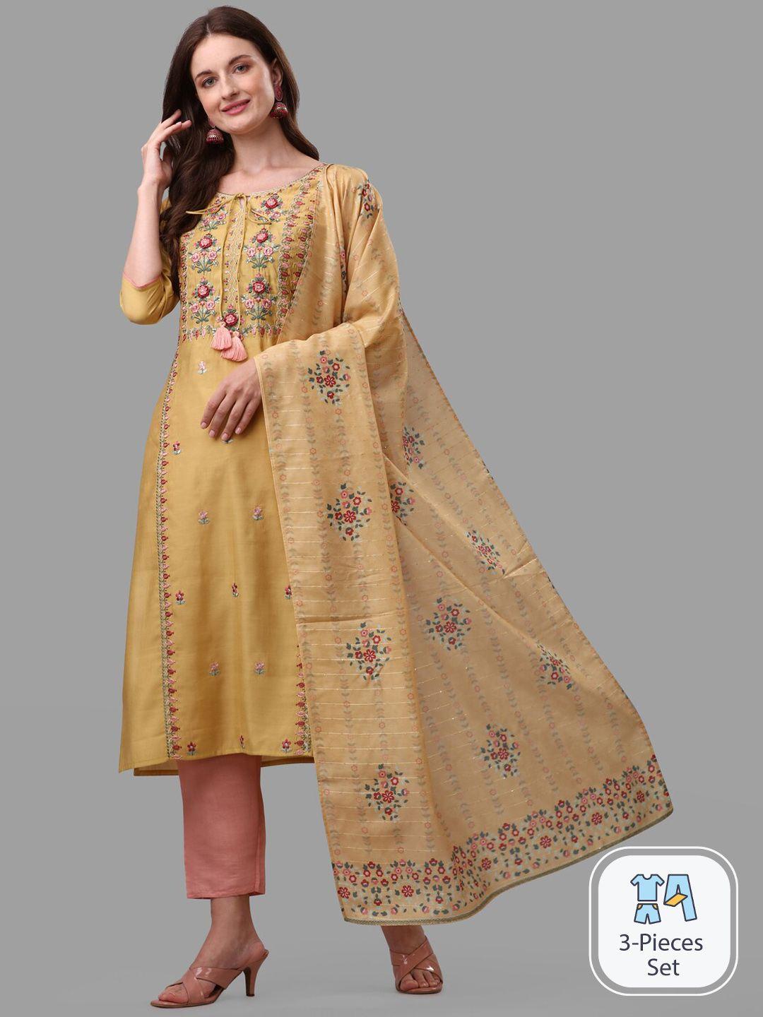 kalini ethnic motifs embroidered thread work kurta with trousers & with dupatta