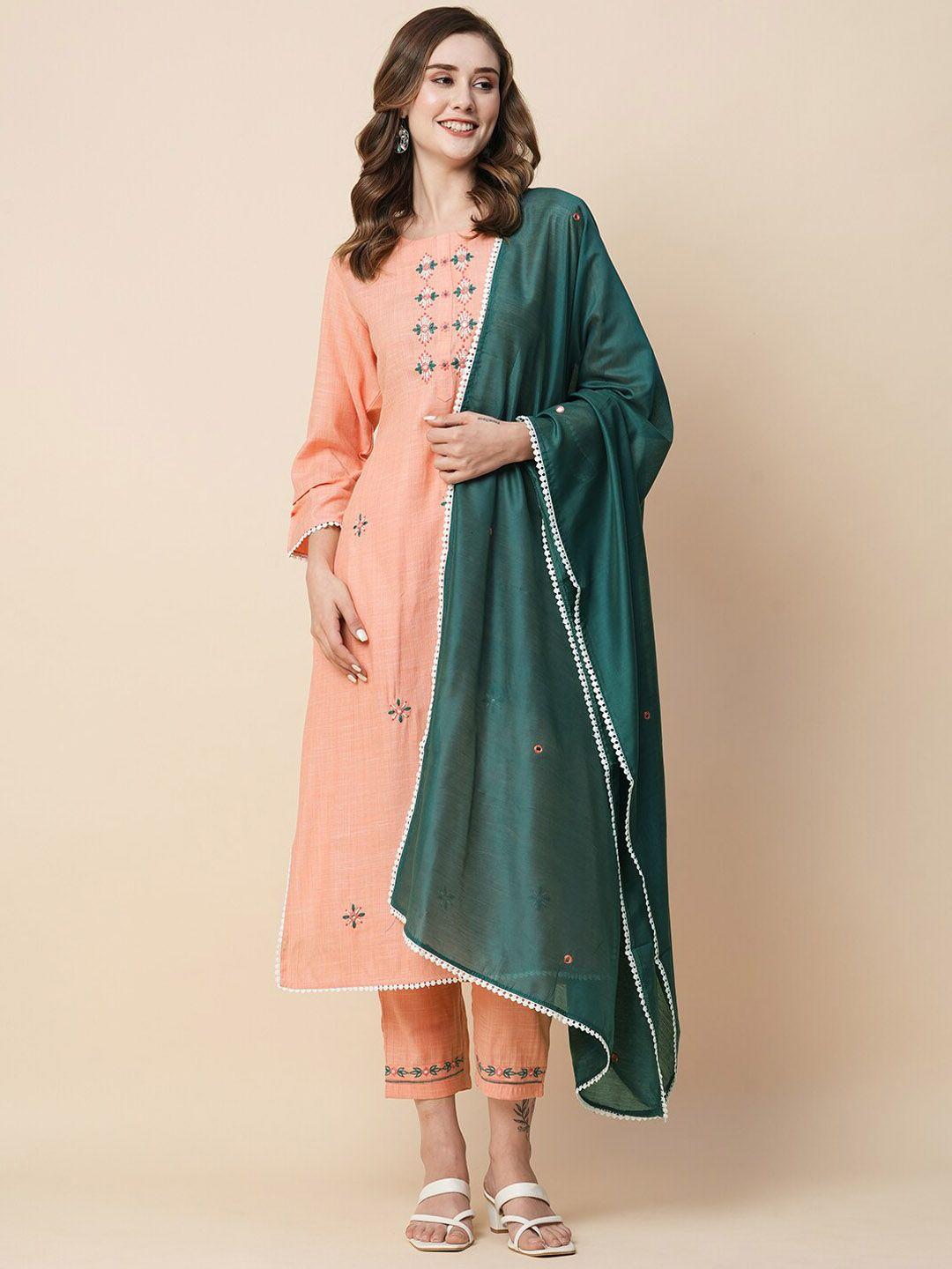 kalini ethnic motifs embroidered thread work straight kurta & trouser with dupatta