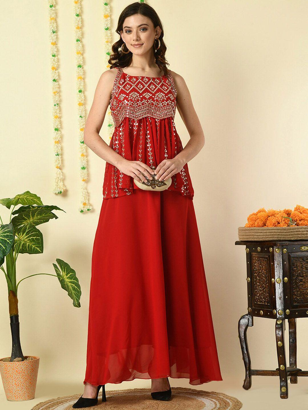 kalini ethnic motifs embroidered top with skirt