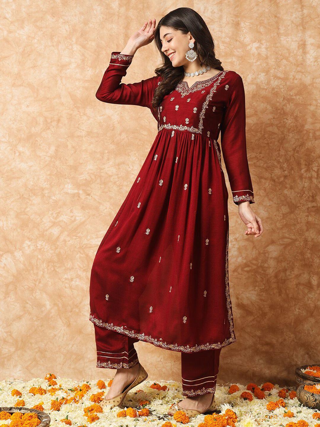 kalini ethnic motifs embroidered zardozi a-line kurta with trousers