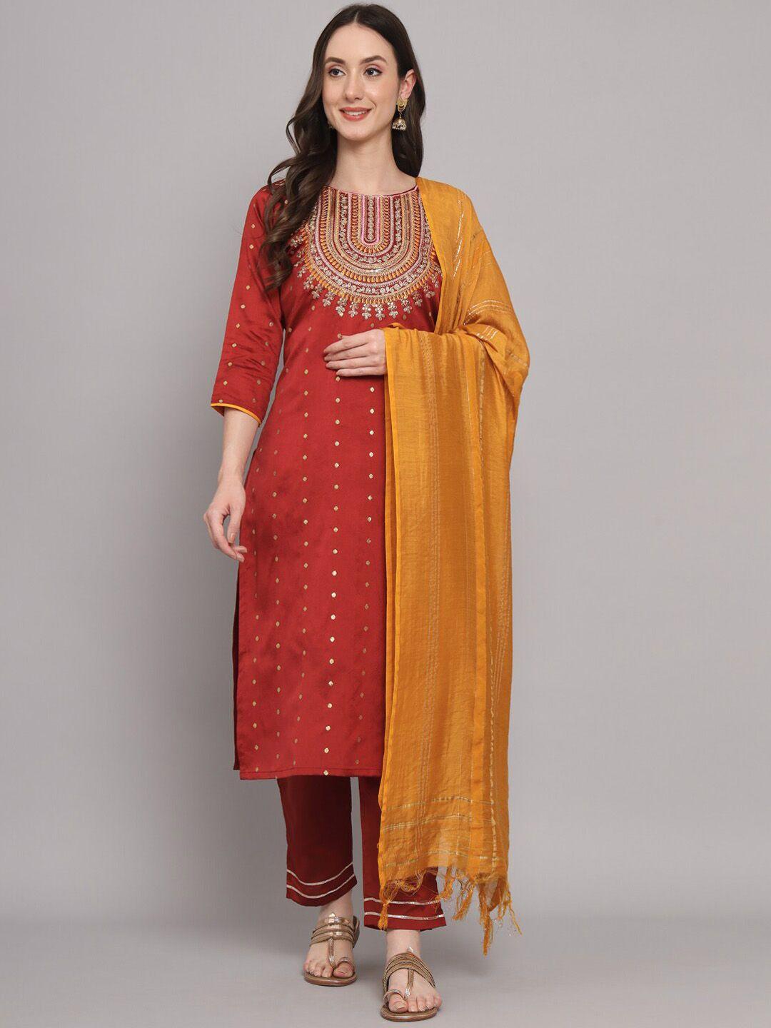 kalini ethnic motifs embroidered zari sequined kurta with trousers & dupatta