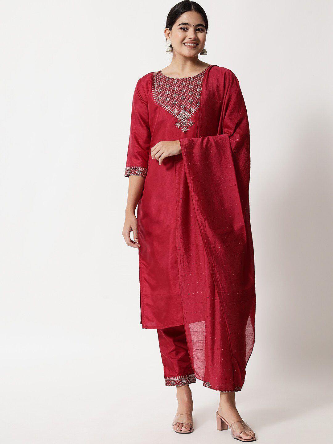 kalini ethnic motifs embroidered zari sequined kurta with trousers & dupatta