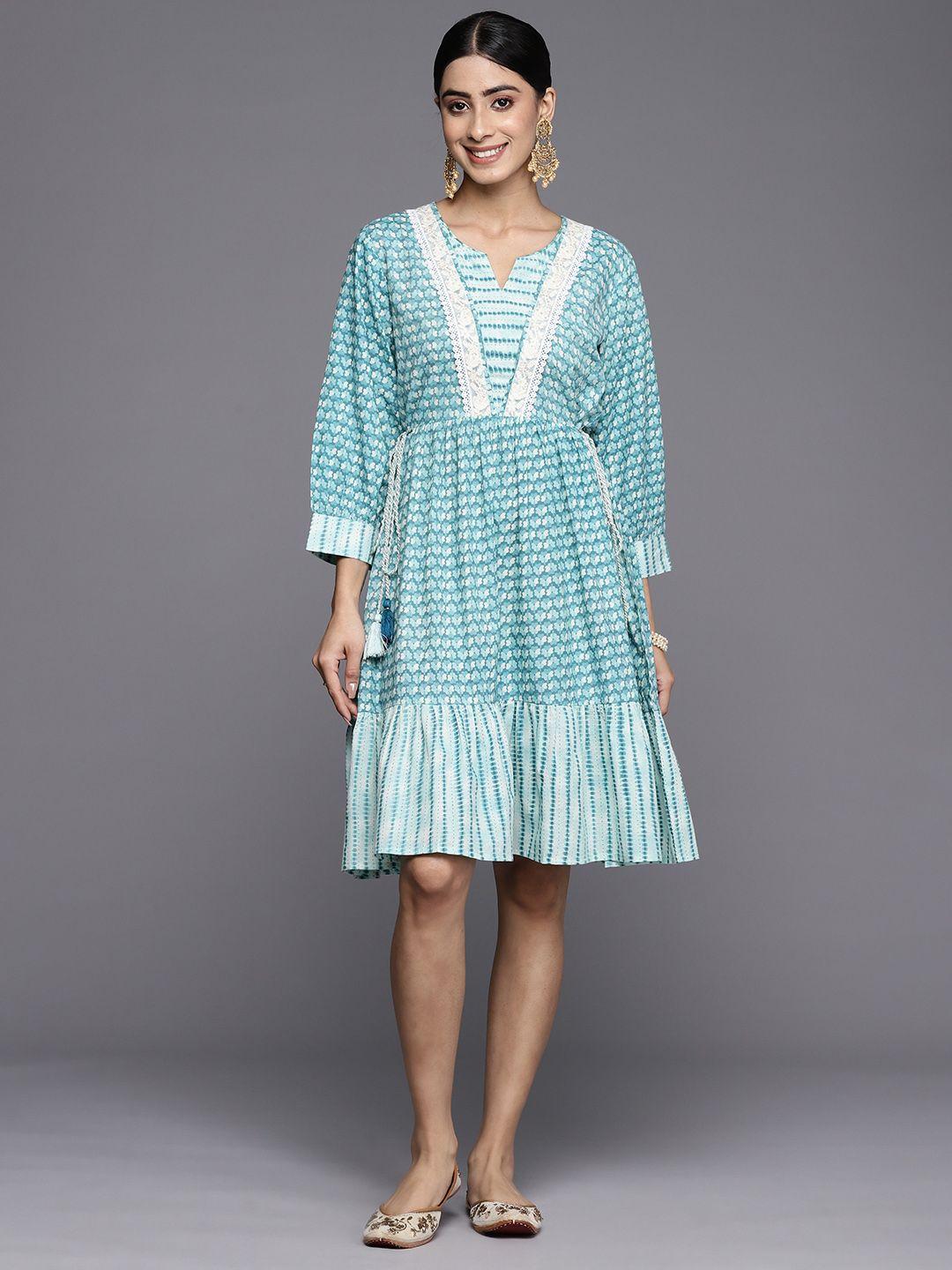 kalini ethnic motifs print puff sleeve a-line dress