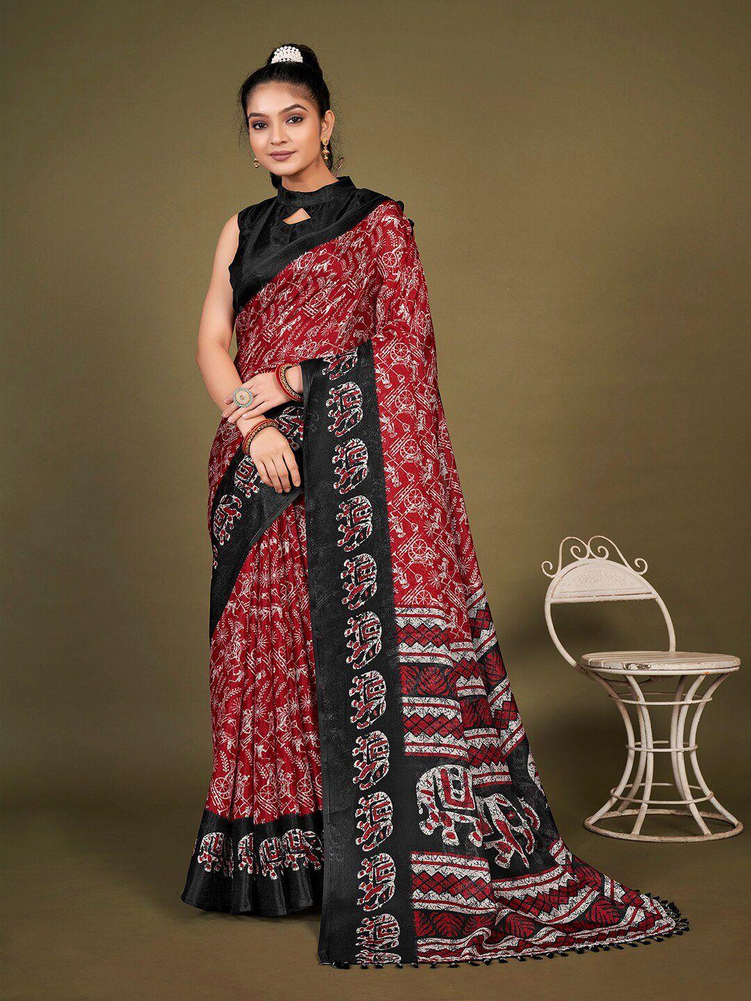 kalini ethnic motifs printed  jute silk dabu saree
